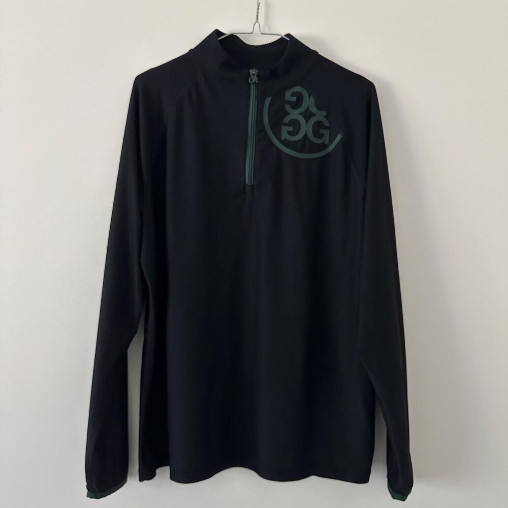 G/FORE Men's Onyx black textured mesh pattern golf quarter zip pullover jacket M